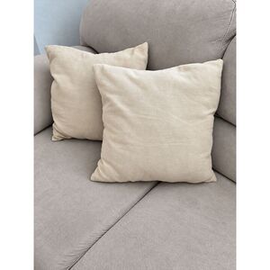 Room Essentials Beige Throw Pillows Set of 2 Square Micro Suede Couch Cushions